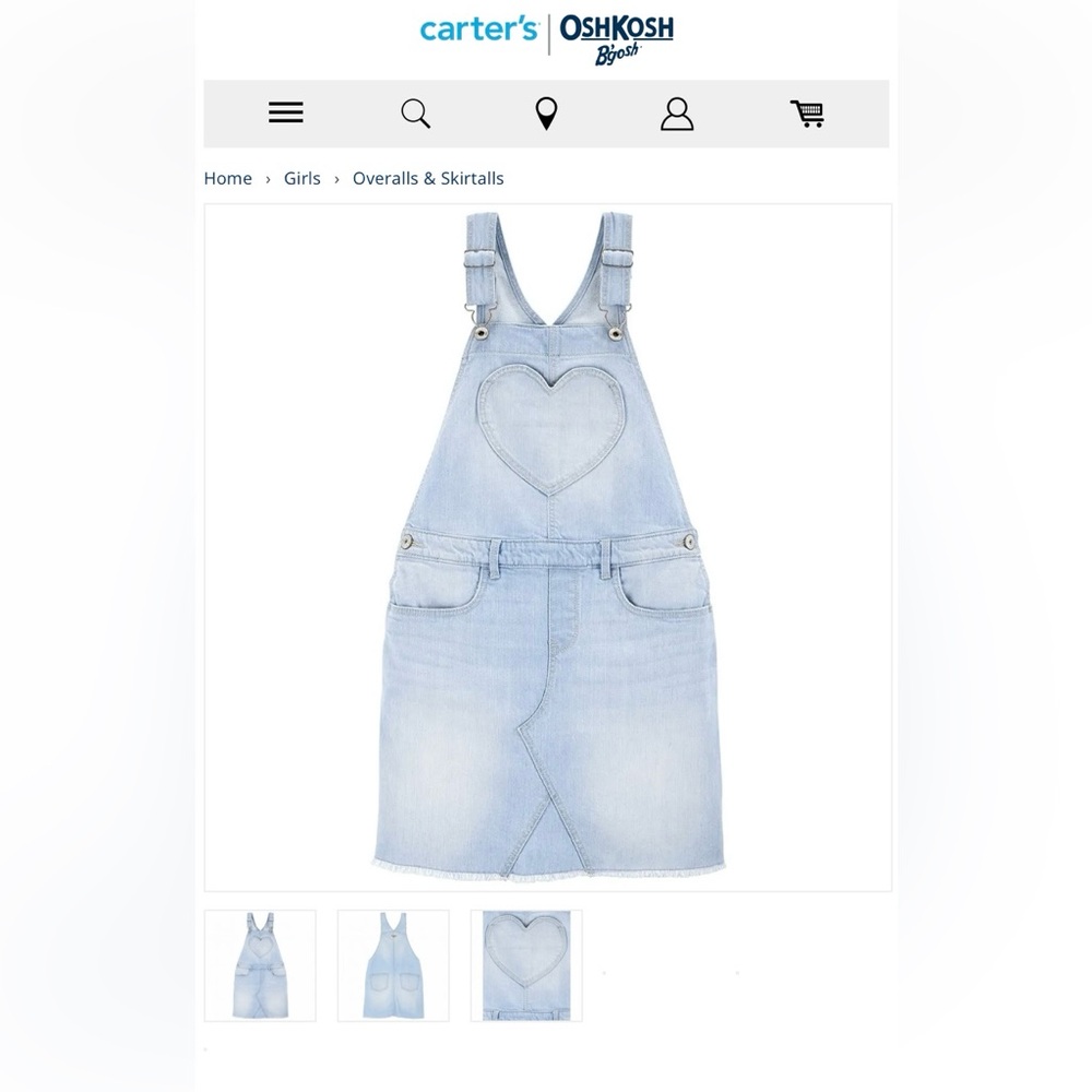 Oshkosh~Light Denim Overall Dress w/heart pocket~Girls size 14/14A~EUC - Picture 2 of 6